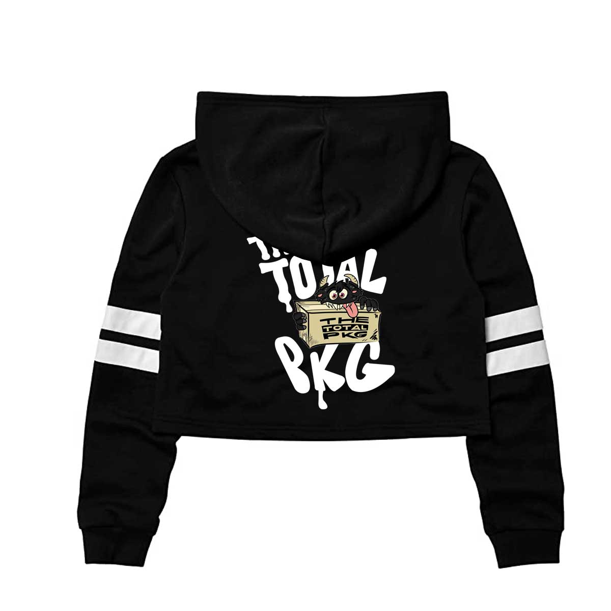 (PRE-ORDER) The Total PKG Kids Black Striped Crop Top Long Sleeve Hoodie