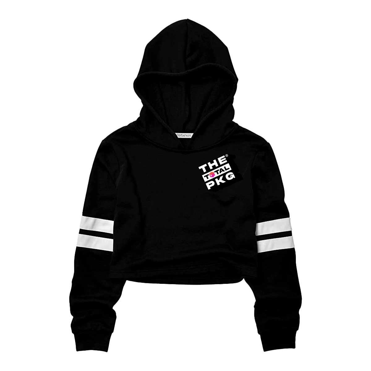 (PRE-ORDER) The Total PKG Kids Black Striped Crop Top Long Sleeve Hoodie